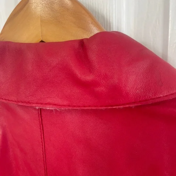 Pamela McCoy Jacket 1X Red Leather Button Front Pockets Lined - Picture 5 of 7